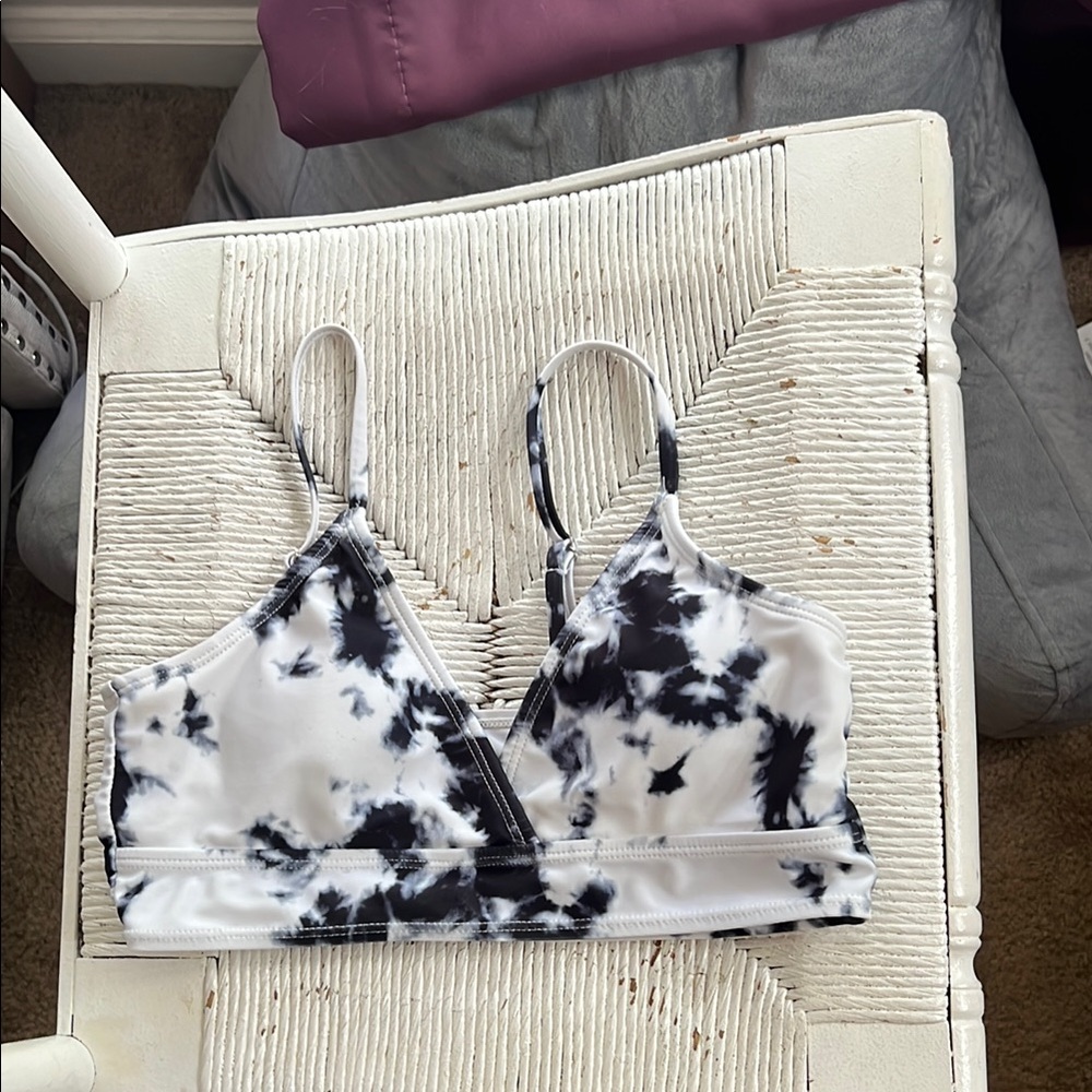 Black and White Tie-Dye Bikini Top.